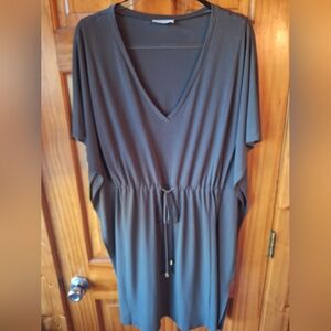 Elegant V-Neck Army Green Women's Dress By Calvin Klein XL